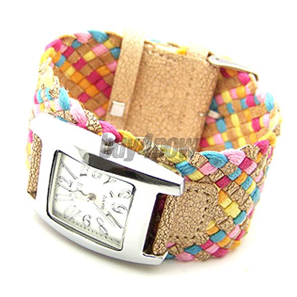 Color Braided Plaited Rope Strap Wrap Quartz Lady Wrist Watch 1STL