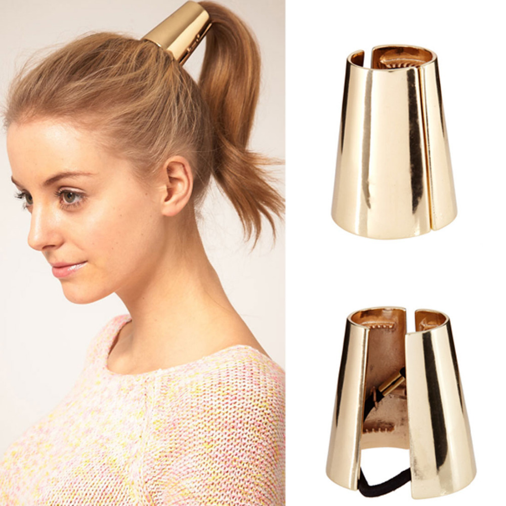 2014 Jewelry Metal Big Gold Silver Plated Elastic Ponytail Holder Hair Ring Accessories for Women best