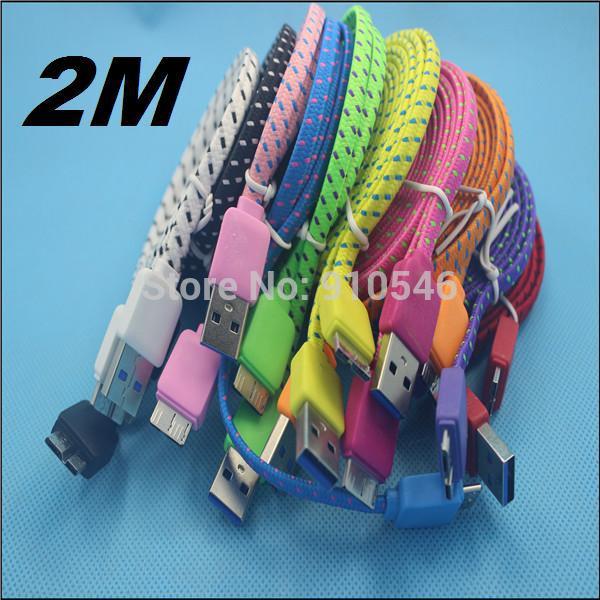 5pcs lot 2m flat Nylon Fabric Braided USB 3 0 Data Sync Charge Cable For Samsung