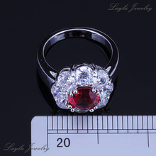 Women Fondle admiringly Red Ruby CZ Diamond Ring Silver Platinum Plated Wedding Rings J0277