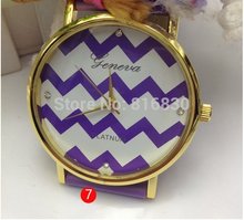 Classic Chevron Geneva PU Leather Chain Girls Watch Candy Colored Fashion Women Jewelry Wholesale Jewelry Free