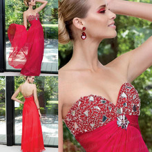 Free Shipping Chic Lady s Sheath Sweetheart Floor Length Cheap Chiffon Straples Beaded Bodice Prom Dress