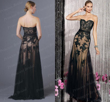 Free Shipping Hottest Images Mermaid Sweetheart Floor Length Tulle New Style Prom Gown With Black Appliques