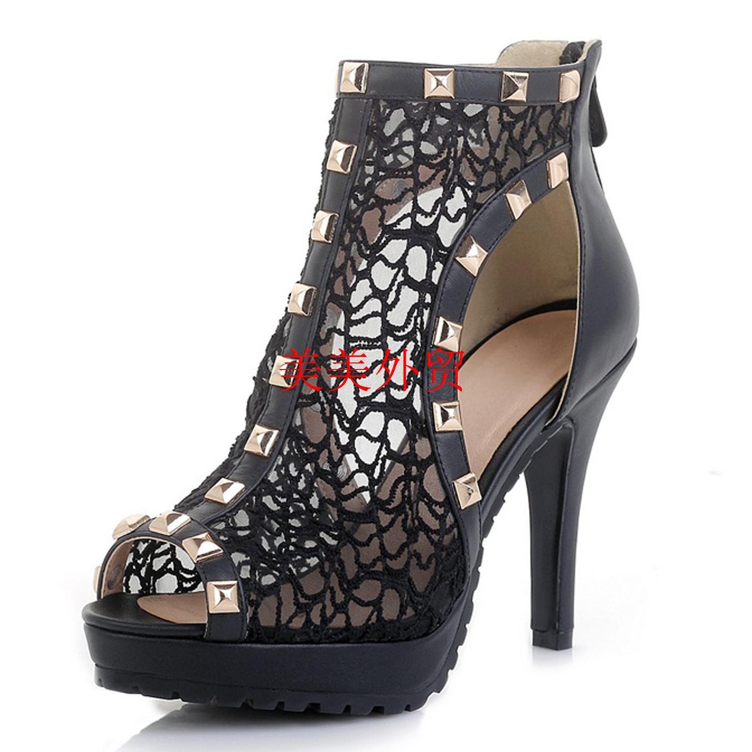 2013 women s genuine leather shoes thin heels lace cutout platform casual female sandals single shoes