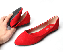 2014 Autumn genuine leather flats women simple plain pointed red flat shoes for ladies plus size 35-41,