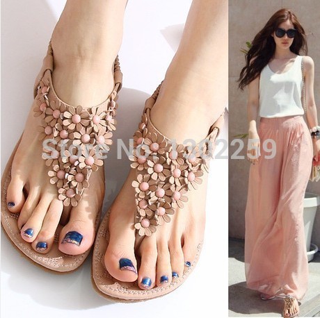 2014 summer new sandals bohemian beaded thong flip female flowers flat shoes summer shoes