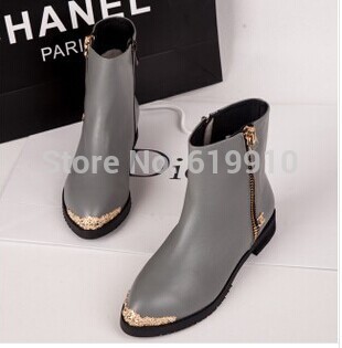 2013 british style genuine leather lacing flat iron boots boots side zipper boots