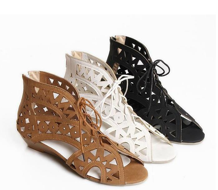 sandals wedge mid heel lace up gladiator sandals women fretwork shoes ...