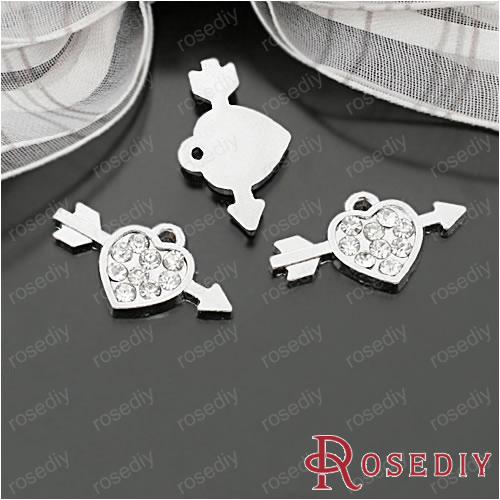  27787 Fashion Jewelry Findings Charms Pendants 23 13MM Chrome Plated Alloy Cupid Heart Arrow with