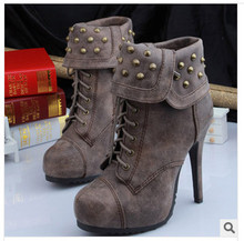 size35-41 2014 new fashion women high heels ankle boots platform genuine leather boots women vintage martin boots free shipping