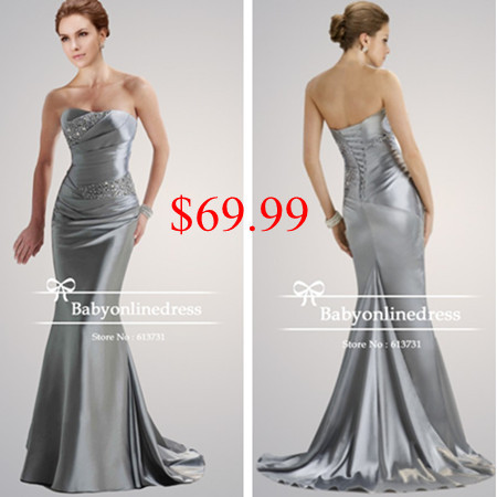 Ready-to-Ship-In-Stock-Strapless-Beaded-Silver-Satin-Floor-Length-Long ...