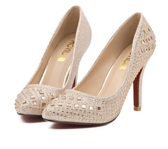 Hot 2014 new fashion women 10cm high heels shoes platform pumps women rhinestone wedding dress shoes