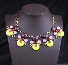 New 2014 Famous Design Top Flower Honey Bee KIWI Crystal Stacked Stone Droplet Statement Pendent Necklace