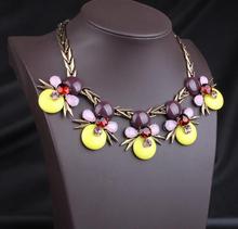 New 2014 Famous Design Top Flower Honey Bee KIWI Crystal Stacked Stone Droplet Statement Pendent Necklace