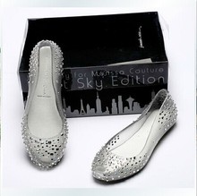 2014 Free Shipping Ladies Melissa Chili Diamond Crystal flat heel Sandals Women Fish Mouth Transparent Jelly Shoes 2014