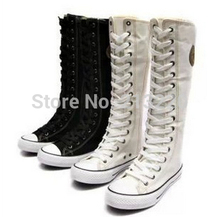 Free Shipping super star 35cm high top lace up size zip canvas colorful boots flats & heel increased height women walikng shoes