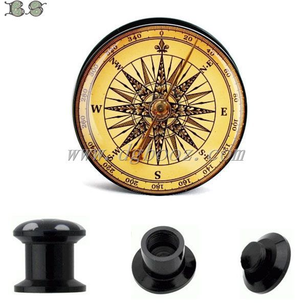 fashion acrylic compass logo ear plugs and tunnels body jewelry piercing 6 25mm sale in pair