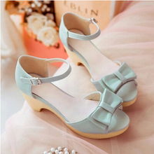 Women’s new summer fish mouth sandals with sandals in small pure and fresh and sweet bowknot is thick with high-heeled shoes