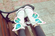 2014 new star butterfly lace wings women wedge canvas sports shoes designer black white casual high