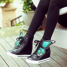 2014 new star butterfly lace wings women wedge canvas sports shoes designer black white casual high