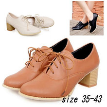 New 2014 Spring High Heels Pu Leather Oxford Shoes for Women Fashion Rount Toe Lace up