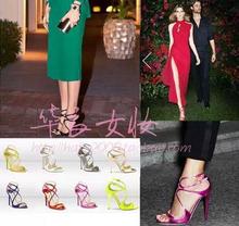 Hot 2014 new summer brand hollow sandals women high-heeled shoes ankle strap fashion runway multi-colored open toe shoes
