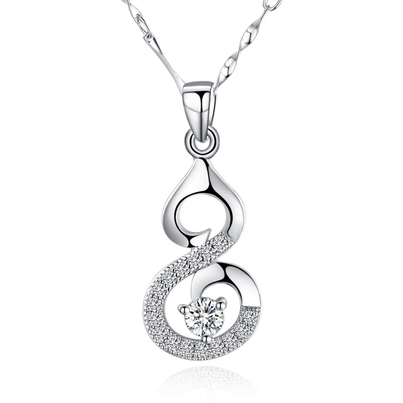 2014 New Real 925 Solid Silver With Platinum Plated Micro Inlays Number Eight Cubic Zirconia Pendant