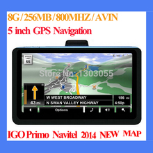 Wholesale 5.0 inch car gps navigation with AVIN+FM+256MB+8GB Win CE 6.0 vehicle gps Russia Europe USA world maps free shipping