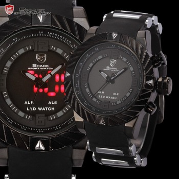 Акула новое из светодиодов дисплей несколько часовой пояс сигнализация черный силиконовый ремешок Relogio мужчины спорта военно кварцевые часы / SH165