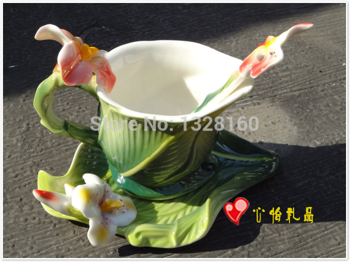 3PCS Canna porcelain Coffee Set Cup Saucer Spoon free shiping