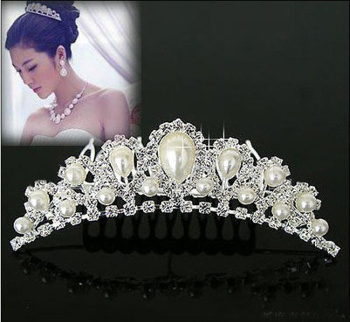 Charming Noble Imitation Pearl Rhinestone Inlay Crown Wedding Comb Bride Hair Free Shipping