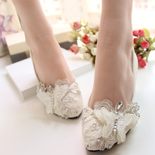 White wedding shoes bride shoes three-dimensional lace bow rhinestone bridesmaid shoes formal dress shoes