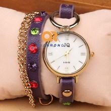2014 new arrival top brand women retro leather with jewelry decoration bracelet top quality wrist watch