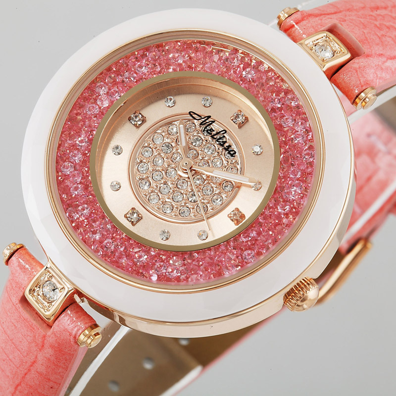 Melissa Ladies Wrist Watch Quartz Hours Best Fashion Jewelry Bracelet Brand Leather Clock Luxury Rhinestones Bling