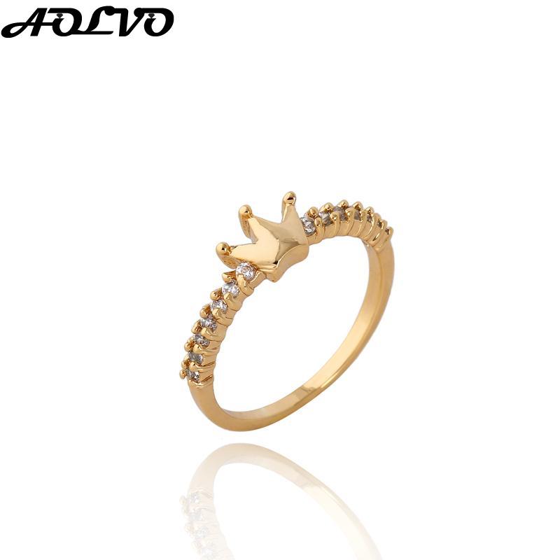 ... Yellow Gold Plated Rhinestone Studded Crown Women Promise Finger Rings