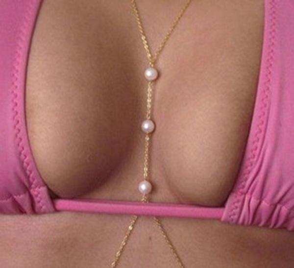 New Popular Nice Belly body chain golden sexy bikini waist chain pearl chain Body Jewelry 