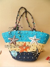 Bohemian ethnic style embroidery female starfish straw bag