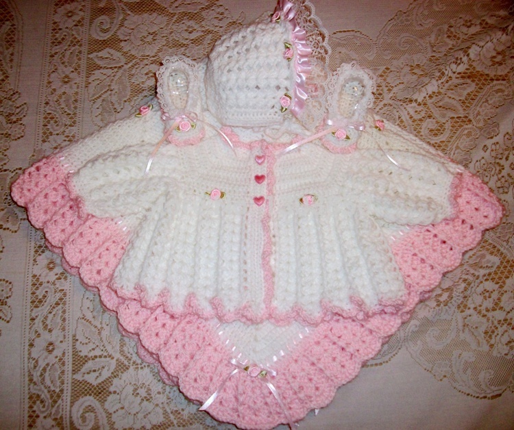 white Crochet Baby Girl Sweater Set Layette Perfect For ...