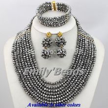 African Costume Wedding Jewelry Set 18K Gold Plated Jewelry Set Silver Grey Bridal Necklace Jewelry Set