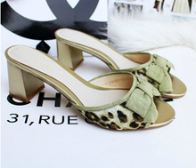 Fashion 2014 summer sandals slippers beautiful flower leopard print shoes thick heel comfortable all match female