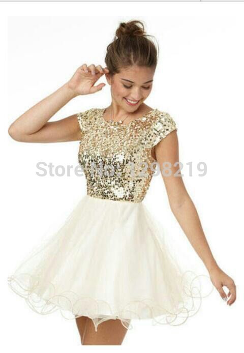 Product ID: 1941579320 2014 Cute Gold Sequined Short Prom Dresses 2014 ...