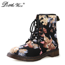 New 2015 Women s Dr Martin Boots Canvas Shoes Round Toe Ankle Boots Western Free Shipping