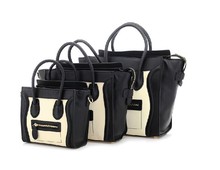 High Quality 2014 New Smiling Face Women Trapeze Bag Geniune Leather Tote Shoulder Bag with Patchwork