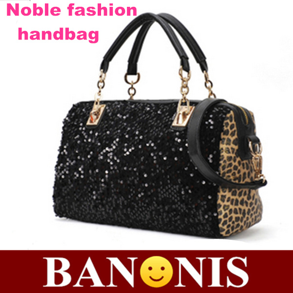 Noble fashion women sequins leopard casual handbags handbags fashion joker black one shoulder bag free shipping