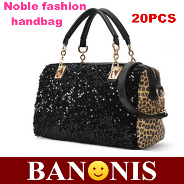 Noble fashion women sequins leopard leisure bags handbags fashion joker black one shoulder bag free fedex