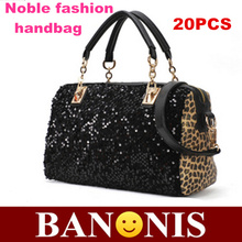 Noble fashion women sequins leopard leisure bags, handbags, fashion joker black one shoulder bag, free fedex, 20 x
