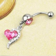 1pcs Rose Red Rhinestone Crystal Heart Barbells Navel Belly Bar Button Ring Body Piercing