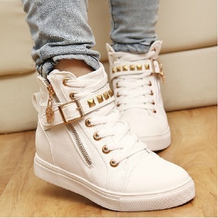 2014 New Hot Sale PU Surface Fashion Belt Buckle Running Shoes Leisure Sneakers Women Rivets Canvas