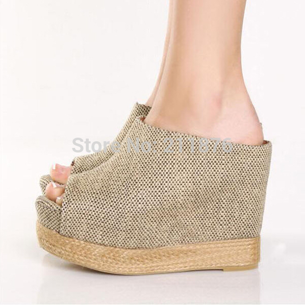 Ladies Summer Shoes Hemp Plain Espadrilles Elevator Wedges Platform Sandals Open Toe High Heels Women Slippers