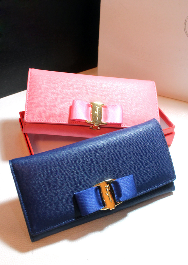 Luxury Salvatore F Brand Women Genuine Leather Classic Hasp Bow Clutch Wallets Saffiano Cowhide Purse Card